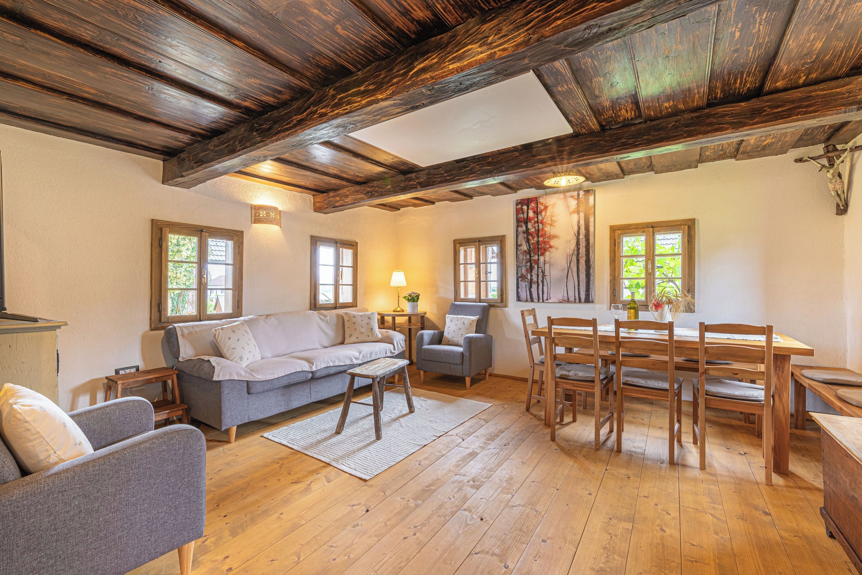 Family Chalet, Multiple Bedrooms, 2 Bathrooms (Mimi Cottage near Kolpa River) | Living area | 21-inch flat-screen TV with cable channels