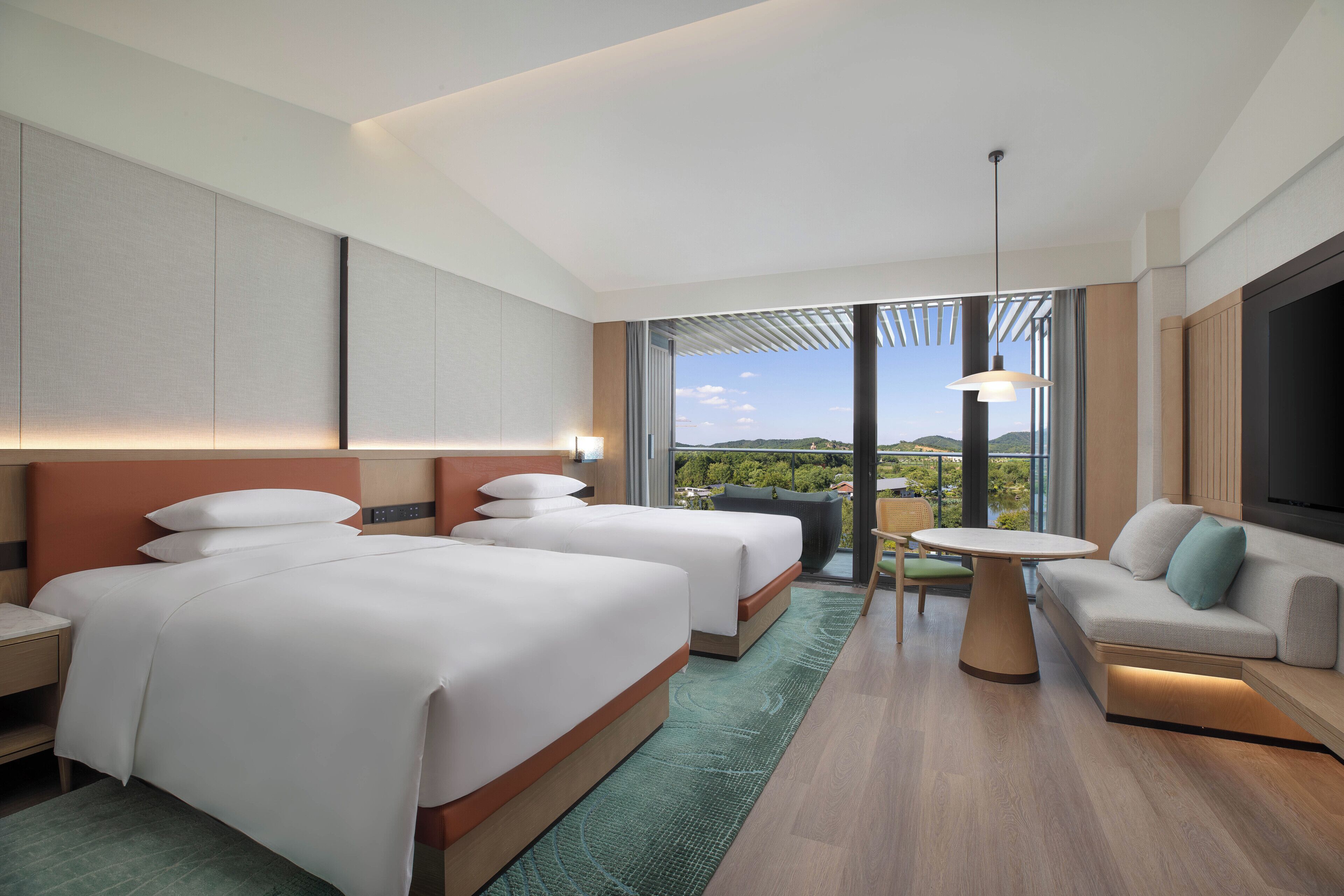 Room, 2 Double Beds, Balcony, Garden View | Minibar, in-room safe, blackout drapes, iron/ironing board