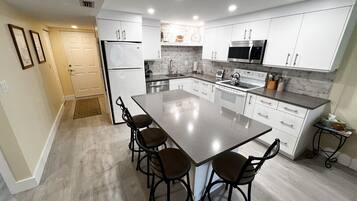 Fridge, microwave, dishwasher, coffee/tea maker