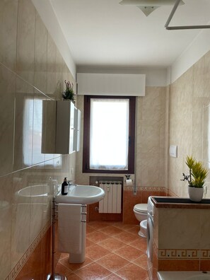 Haartrockner, Bidet, Handtücher, Seife
