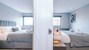 Premium Apartment, 2 Bedrooms, Kitchen, City View | Premium bedding, desk, laptop workspace, blackout drapes
