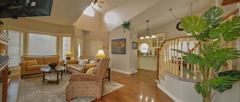 Smart TV, fireplace, video games, DVD player