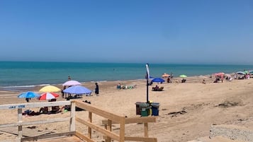 Beach nearby, sun-loungers, beach towels