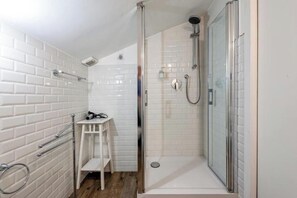 Hair dryer, bidet, towels, soap