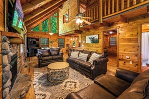 Smart TV, fireplace, video games, foosball