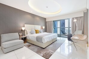 Individually decorated, individually furnished, desk, laptop workspace