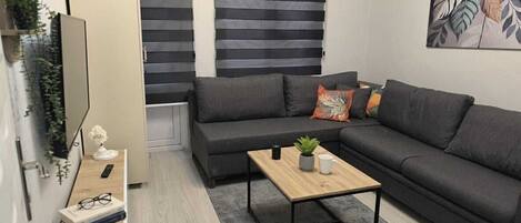 Appartement Deluxe, 1 chambre, fumeur, balcon | Aire de séjour | Téléviseur