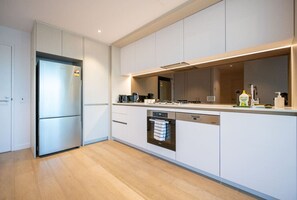 Fridge, microwave, oven, dishwasher