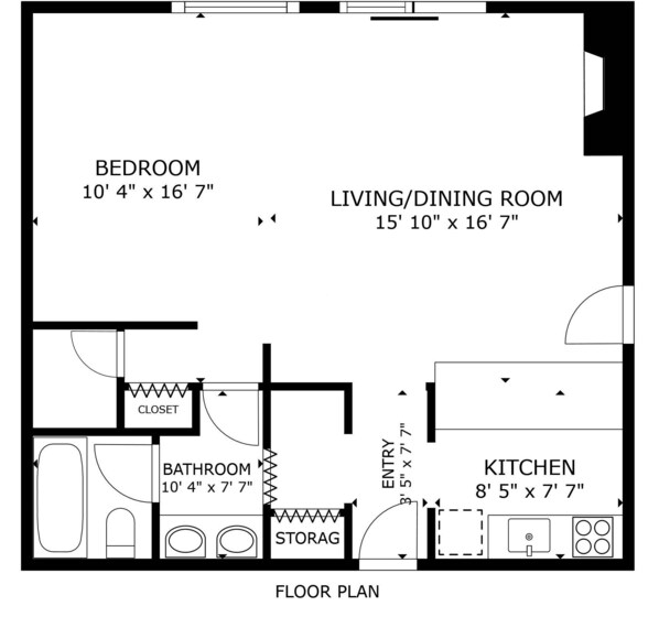 A floor plan with a bedroom, living/dining room, bathroom, and kitchen. - Lichenhearth 08 (Snowmass Village)