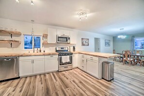 Fridge, microwave, oven, dishwasher