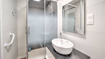 Hair dryer, towels, toilet paper