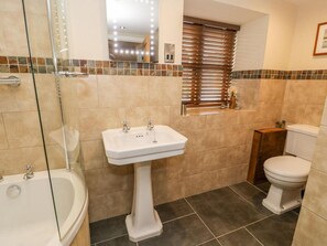 Cottage | Bathroom | Combined shower/tub, deep soaking tub, hair dryer, towels - Dee Valley Country Escape - Sleeps 4 & Hot Tub (Corwen)