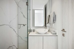 Shower, hair dryer, towels, soap - Great view, best location & delightful 2-bedroom condo at Marina Puerto Vallarta (Puerto Vallarta)