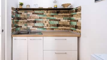 Fridge, stovetop, cookware/dishes/utensils, spices