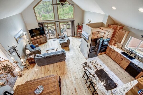 Télévision, cheminée, espaces bureaux