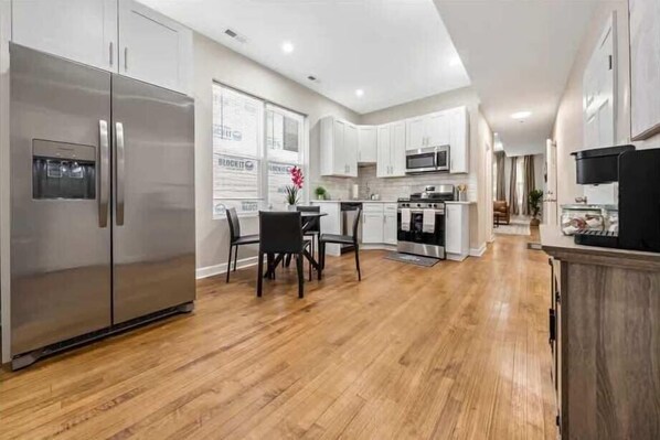 Fridge, microwave, oven, dishwasher