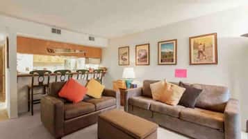 Älytelevisio, takka, DVD-soitin, kirjoja