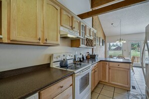 Fridge, microwave, dishwasher, coffee/tea maker