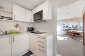 Fridge, microwave, oven, stovetop - 2-room holiday apartment with sun terrace (Schönwald)