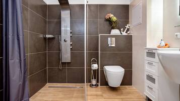 Dusche, Haartrockner, Handtücher