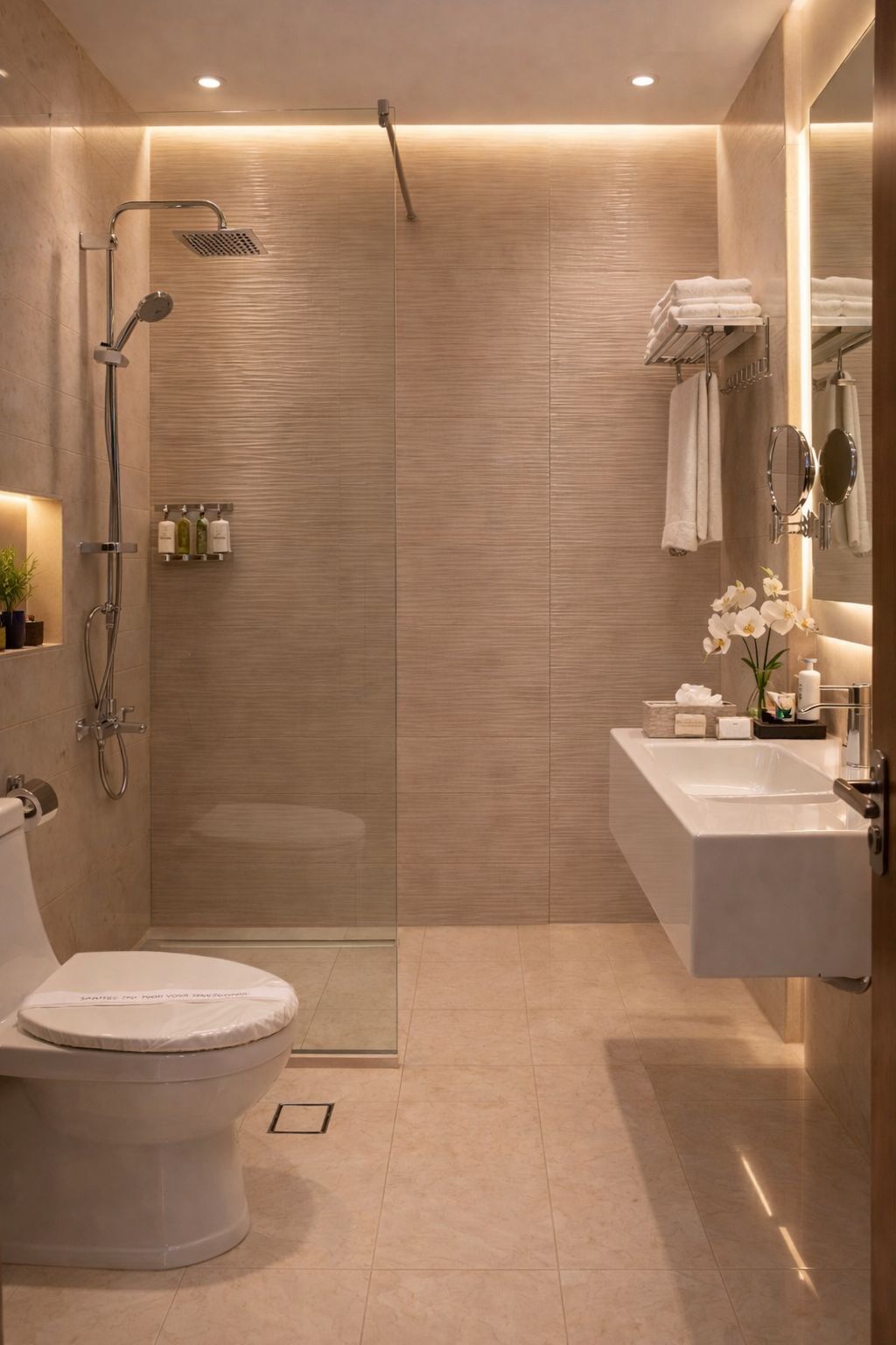 Shower, free toiletries, hair dryer, slippers