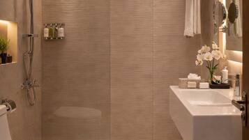 Shower, free toiletries, hair dryer, slippers