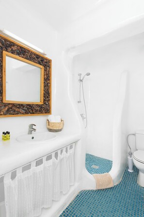 Ducha, secador de pelo, toallas, papel higiénico