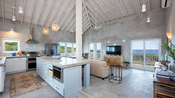 Villa | Private kitchen | Full-sized fridge, microwave, oven, stovetop