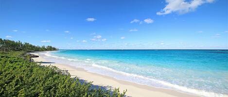 On the beach, white sand