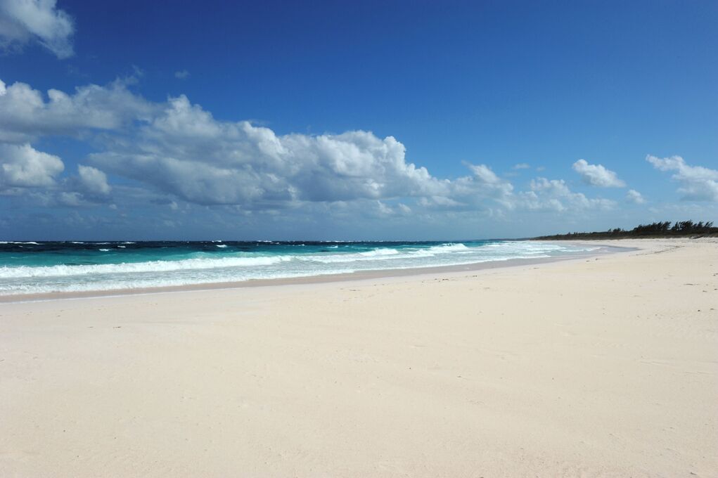 On the beach, white sand