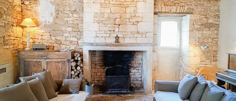 TV, fireplace