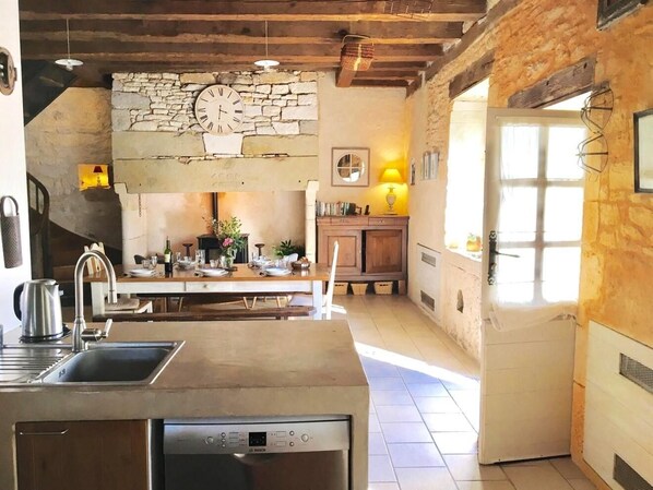 Fridge, microwave, dishwasher