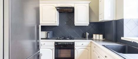 Fridge, microwave, oven, toaster