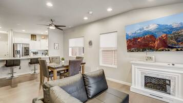 TV, fireplace, computer monitors