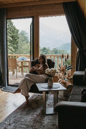 Comfort Cottage, Balcony, Lake View | Living area | Computer monitors - Thomas Hut (Khelvachauri)