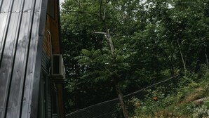 A paved pathway leading to a building with a metal exterior and a chain-link fence in the background. - Thomas Hut (Khelvachauri)