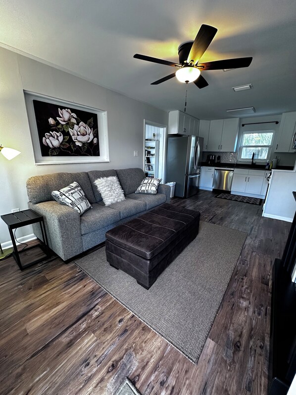 TV connectée, cheminée, livres