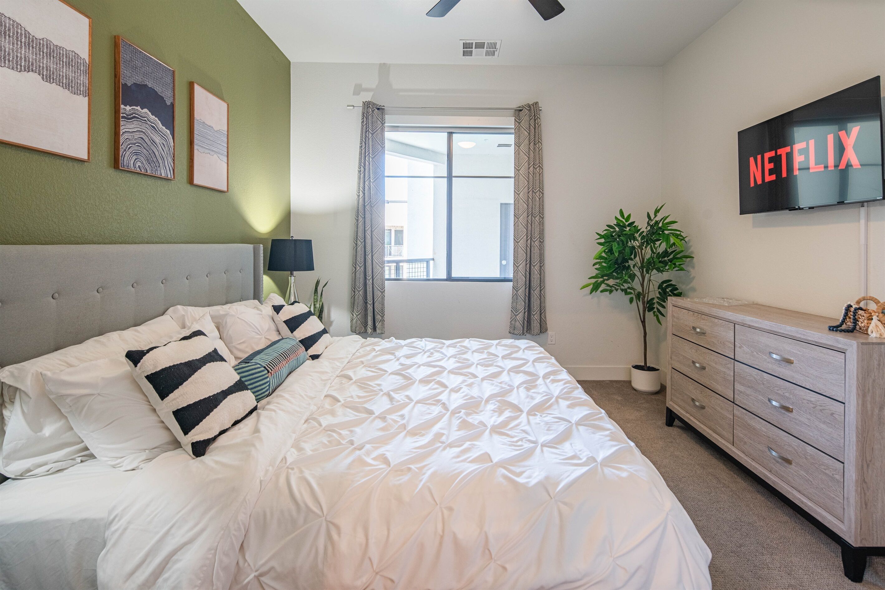 1 bedroom, desk, iron/ironing board, travel cot