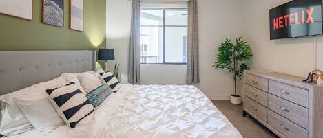 1 bedroom, desk, iron/ironing board, travel cot