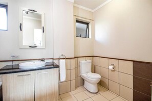 Bidet, toallas, jabón, papel de baño 