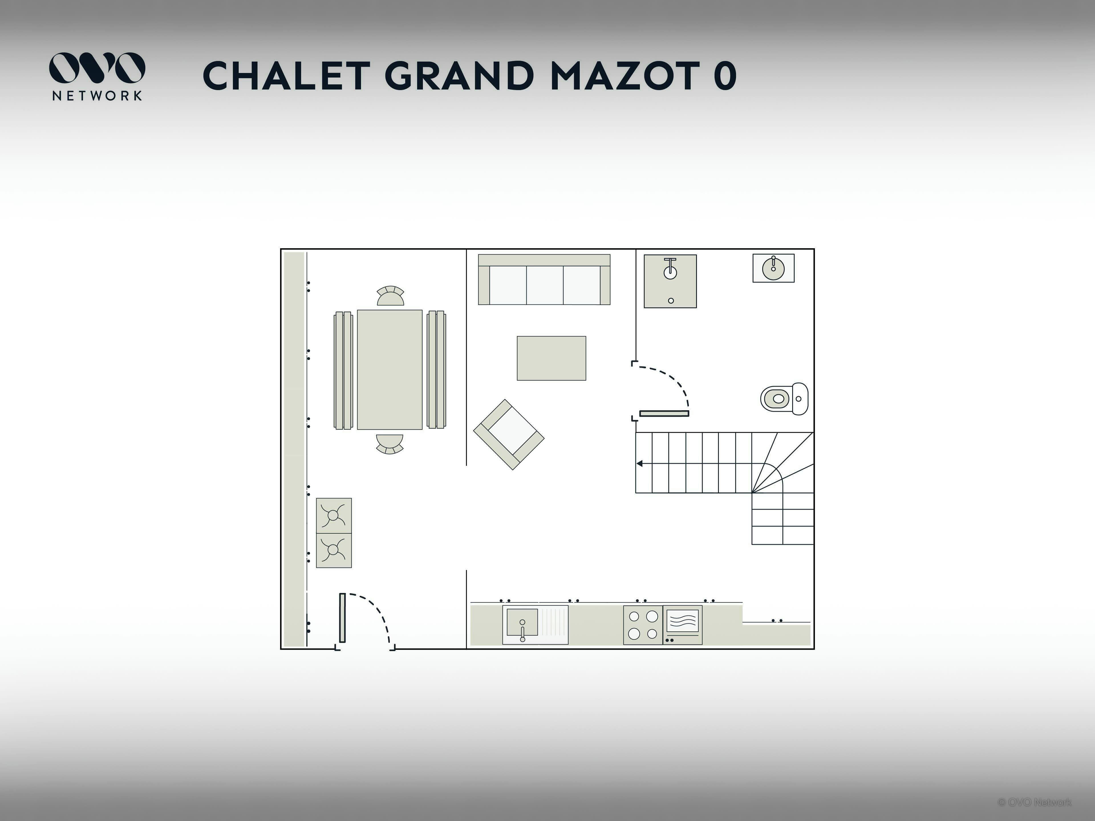 Un plan d’étage d’une chambre d’hôtel comprenant un lit, un bureau, une chaise, une armoire et une salle de bain.