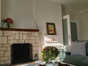 TV, fireplace