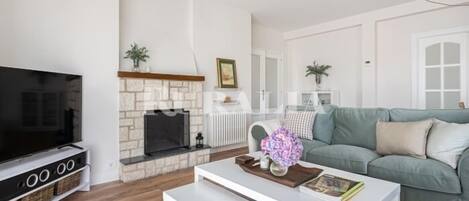 TV, fireplace