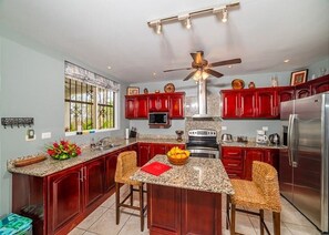 Fridge, microwave, oven, coffee/tea maker