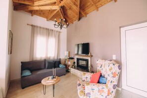 TV, fireplace, stereo - Elysium Countryside House Jacuzzi - Doune, Douneika, Greece (Douneika)