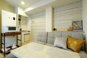 Basic Apartment, 1 Double Bed with Sofa bed, Non Smoking (301) | Private kitchen | Mini-fridge, microwave, stovetop, cookware/dishes/utensils - Asakusa Landing (Tokyo)