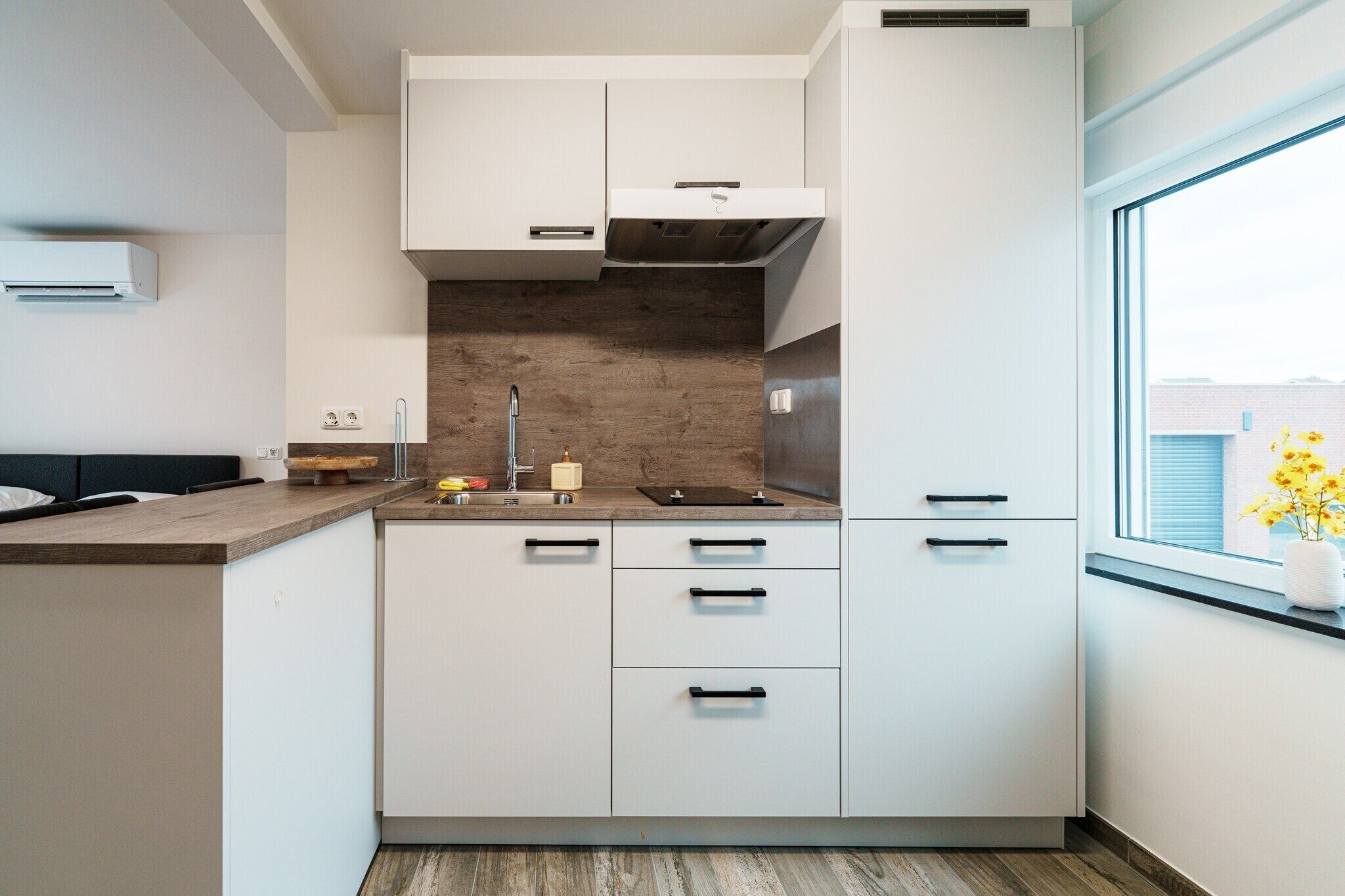 Fridge, microwave, dishwasher, coffee/tea maker