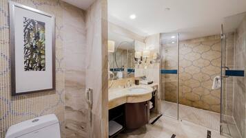 Panoramic Duplex, Canal View | Bathroom | Shower, rainfall showerhead, hair dryer, bathrobes