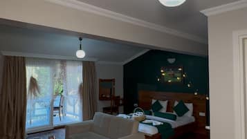 Studio Suite Deluks, balkon, pemandangan kebun | 1 kamar tidur, seprai premium, meja kerja, dan ruang kerja ramah laptop