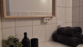 Dusche, Haartrockner, Handtücher, Seife